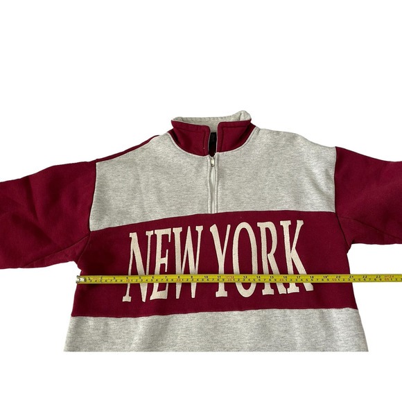 Vintage 90s New York Spellout Mens Large 1/4 Zip Pullover Sweatshirt VTG - Picture 7 of 7
